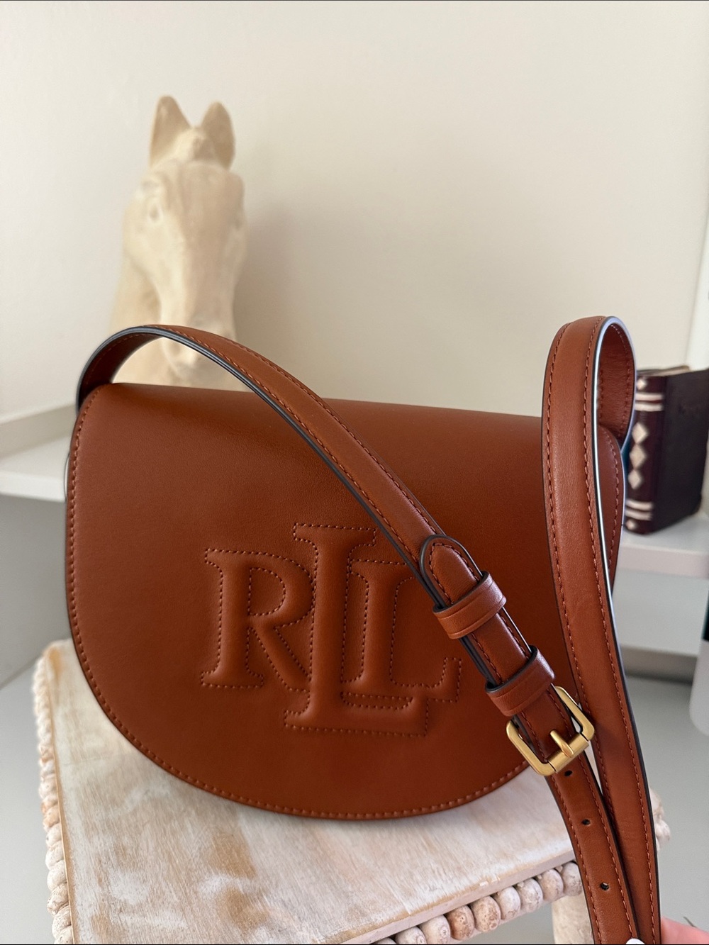 Ralph Lauren Whitley  Embossed Leather Crossbody Bag in Tan